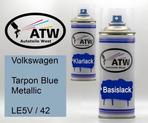 Volkswagen, Tarpon Blue Metallic, LE5V / 42: 400ml Sprühdose + 400ml Klarlack - Set, von ATW Autoteile West.